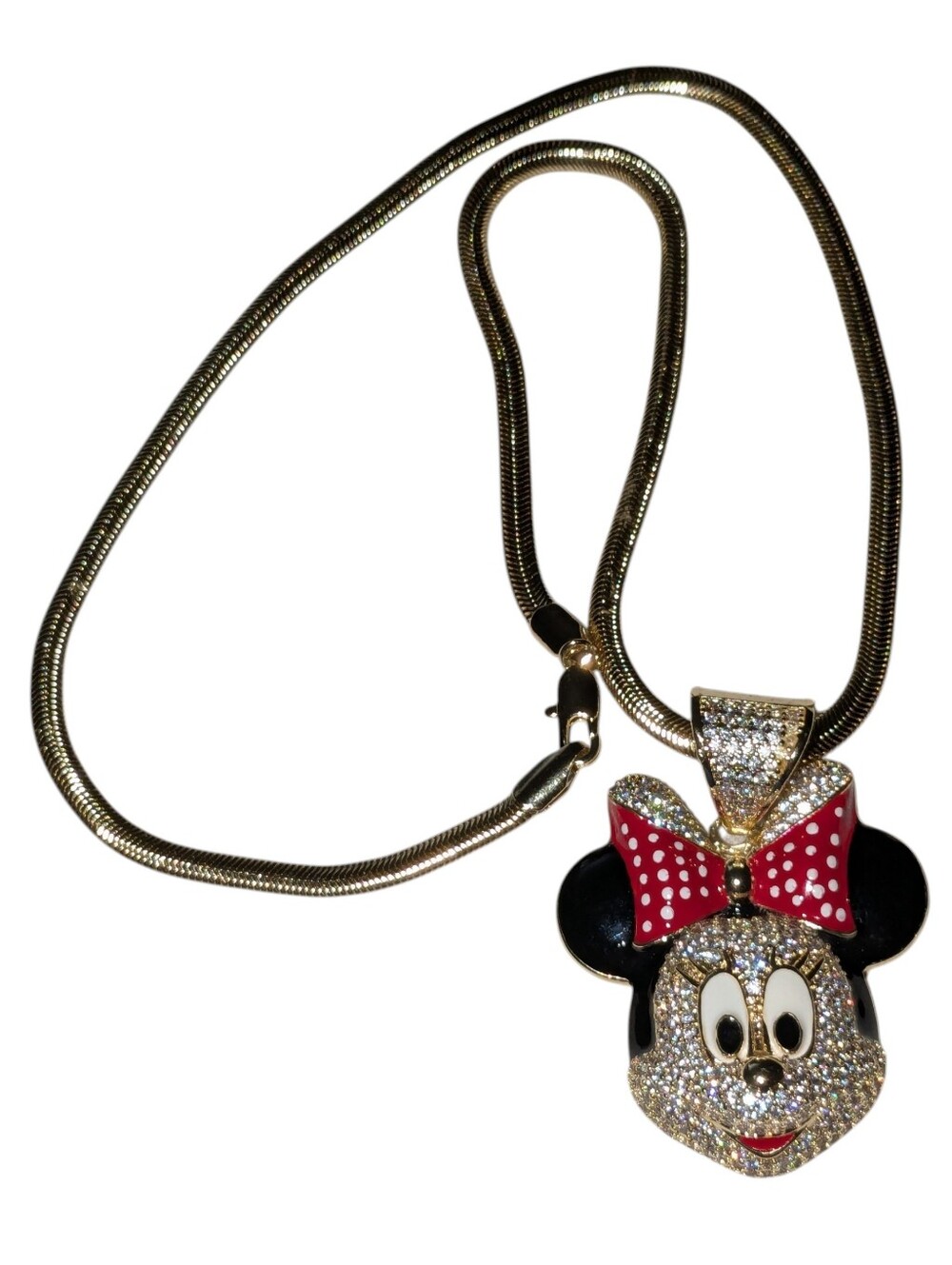 Gold Plated Zircon & Enamel Minnie Mouse Pendant Necklace